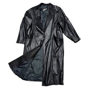 WinLit VINTAGE 90s GENUINE LEATHER Luxury Designer Long Trench Coat Womens Large